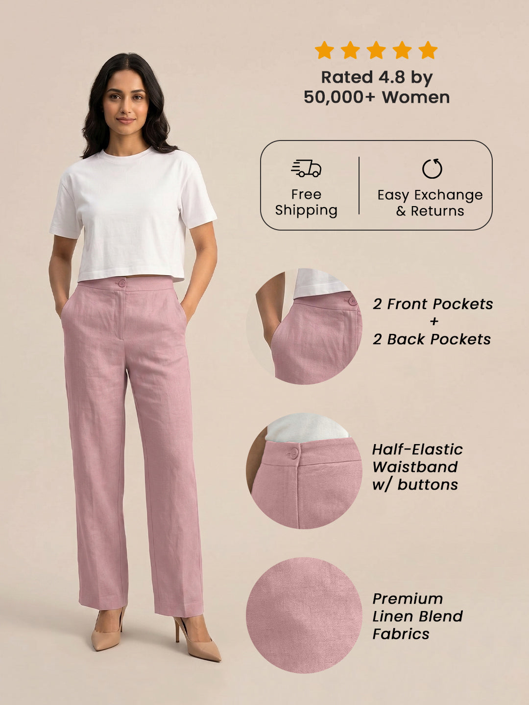 Rose Taupe Formal Airy Linen Pants