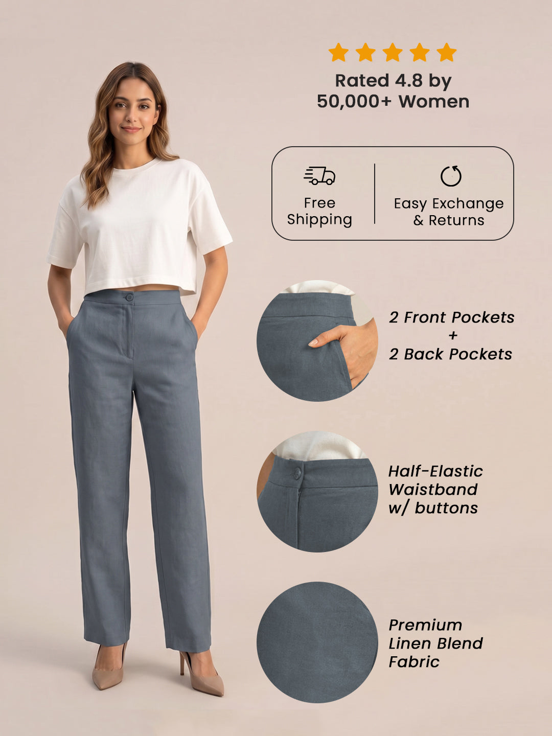Slate Grey Formal Airy Linen Pants