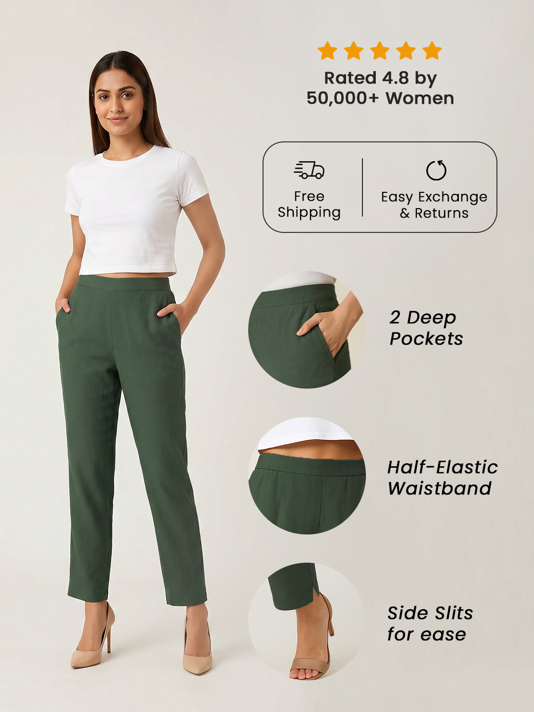 Bottle Green Airy Linen Pants