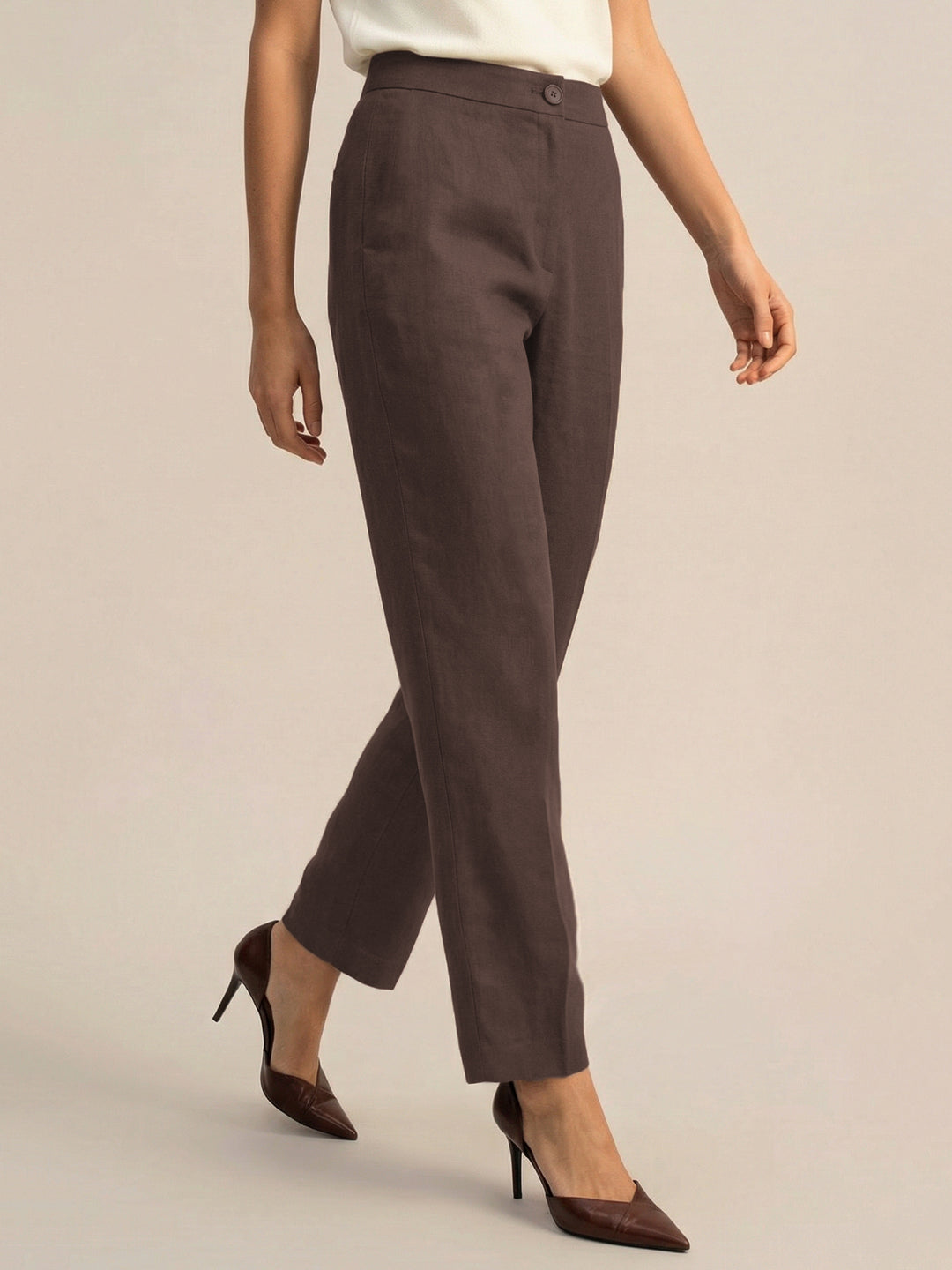 Dark Brown Formal Airy Linen Pants
