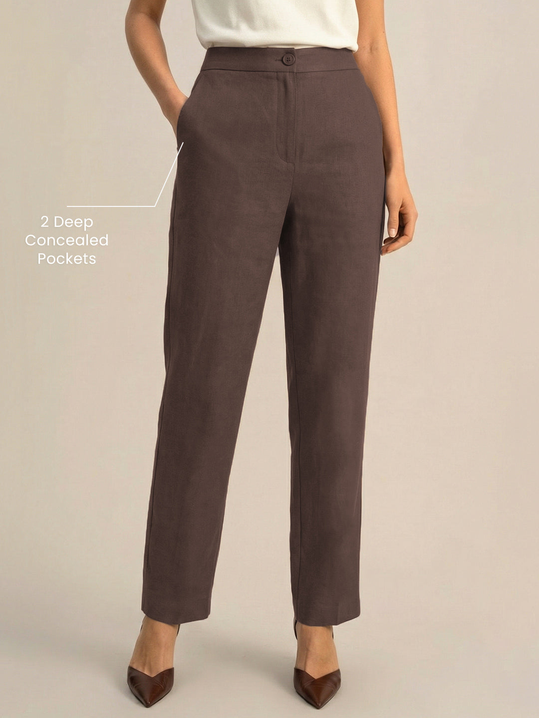 Dark Brown Formal Airy Linen Pants
