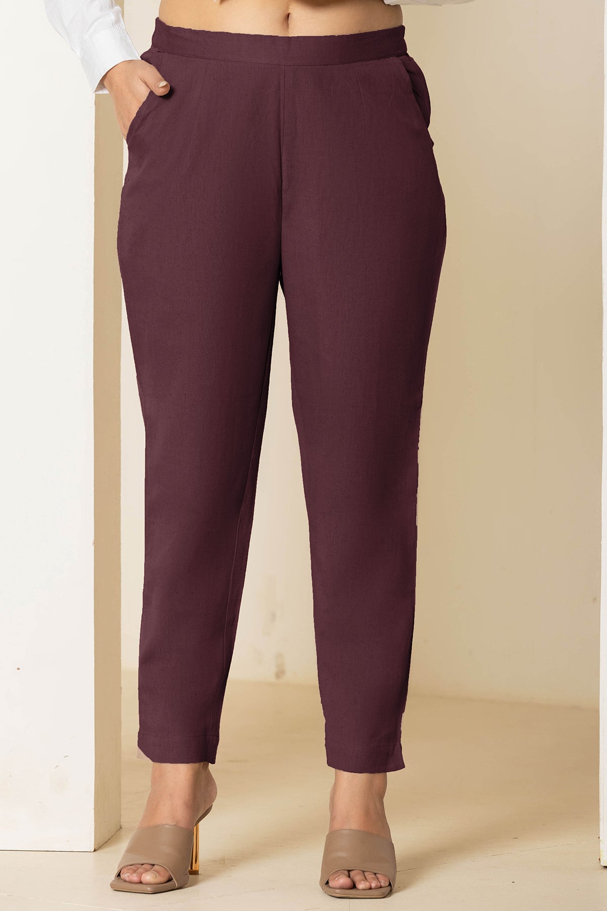 Burgundy Airy Linen Pants
