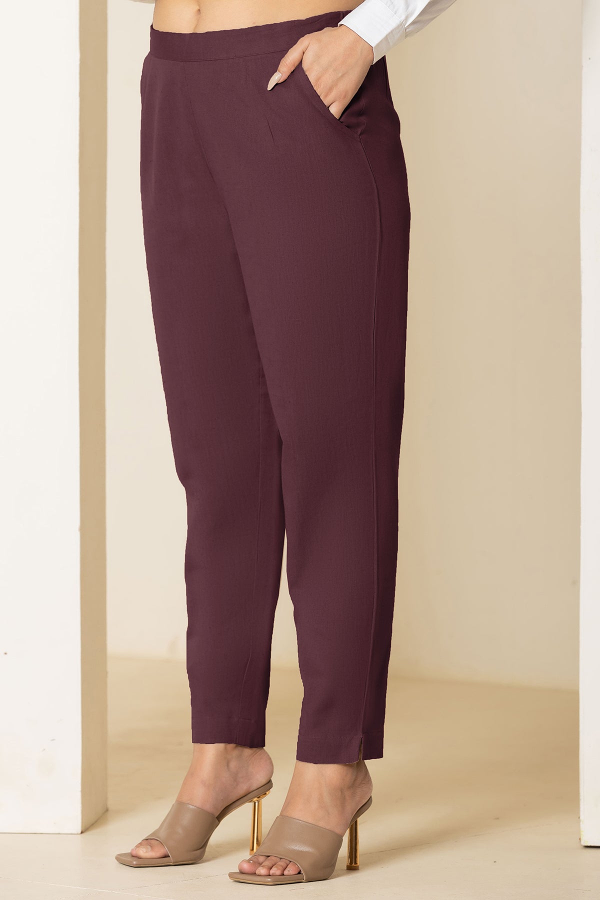 Burgundy Airy Linen Pants