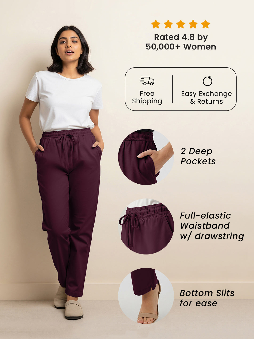Burgundy Everyday Cotton Pants