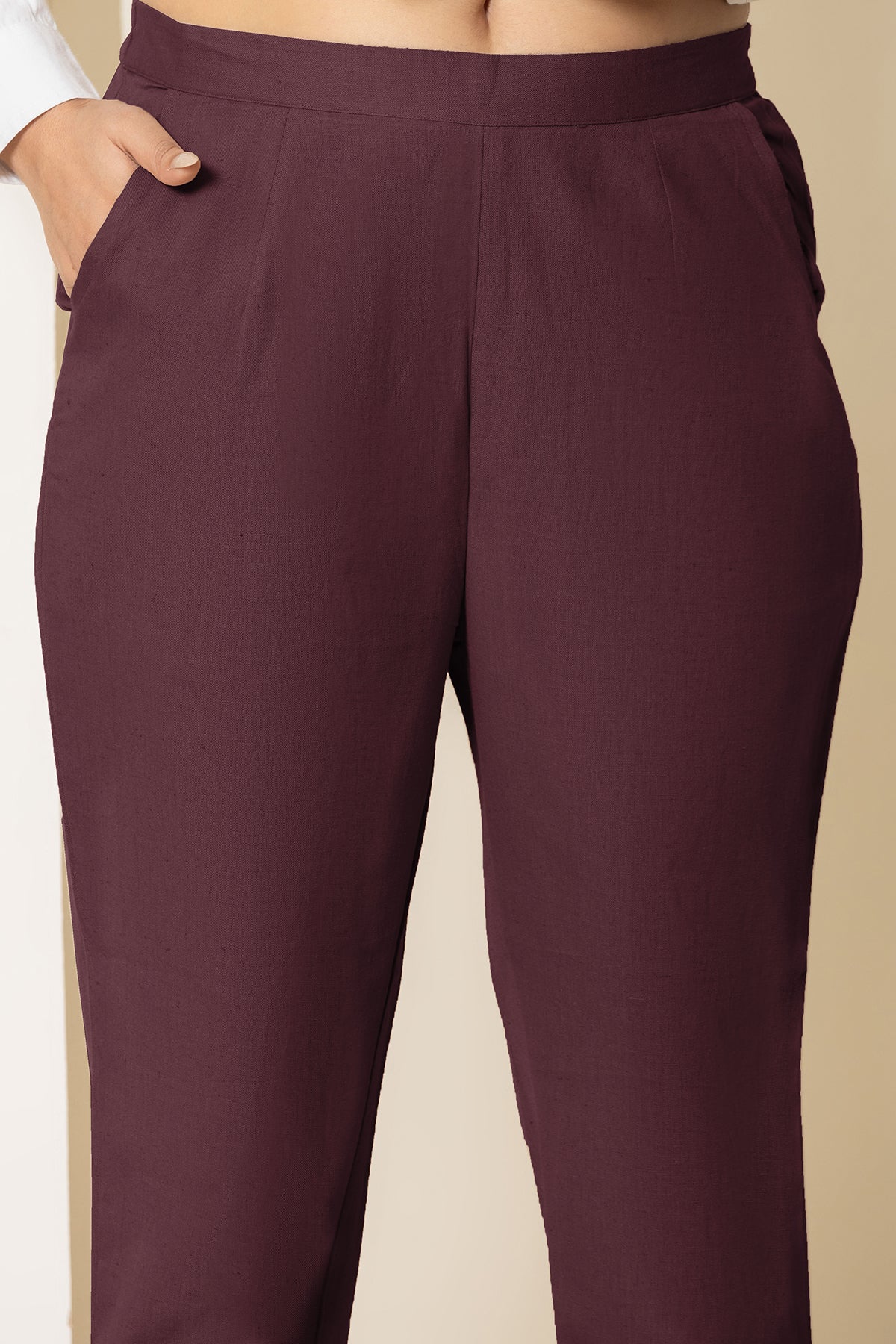 Burgundy Airy Linen Pants