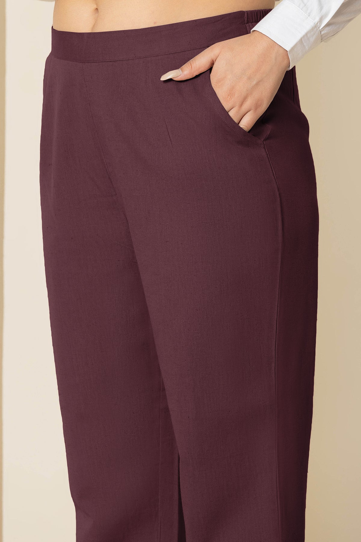 Burgundy Airy Linen Pants