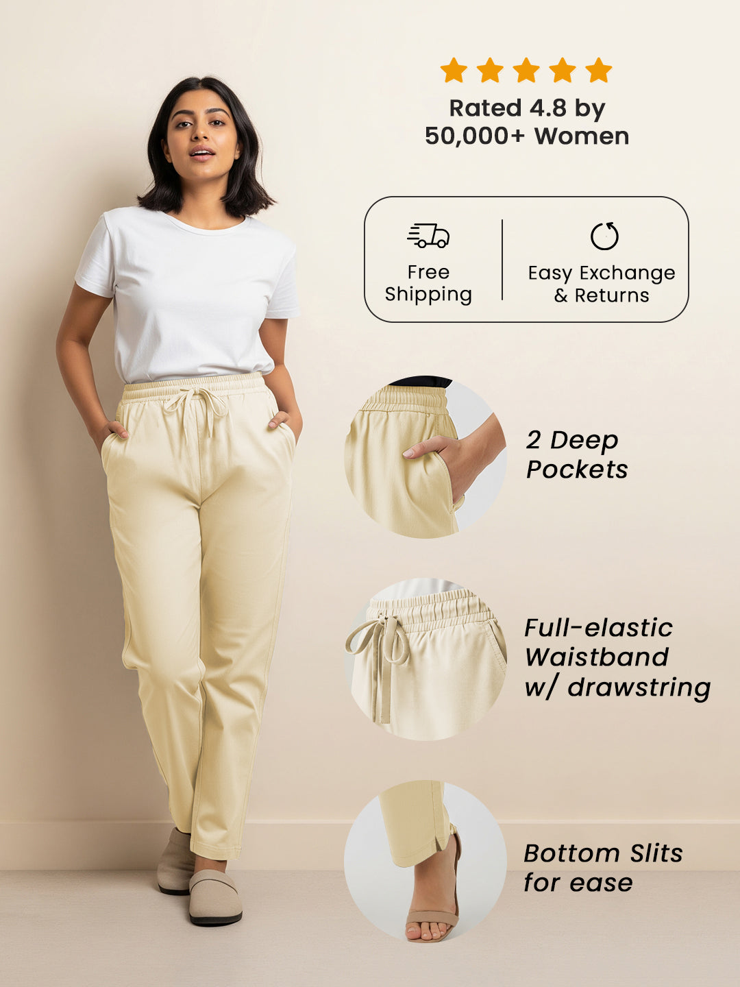 Cream Everyday Cotton Pants