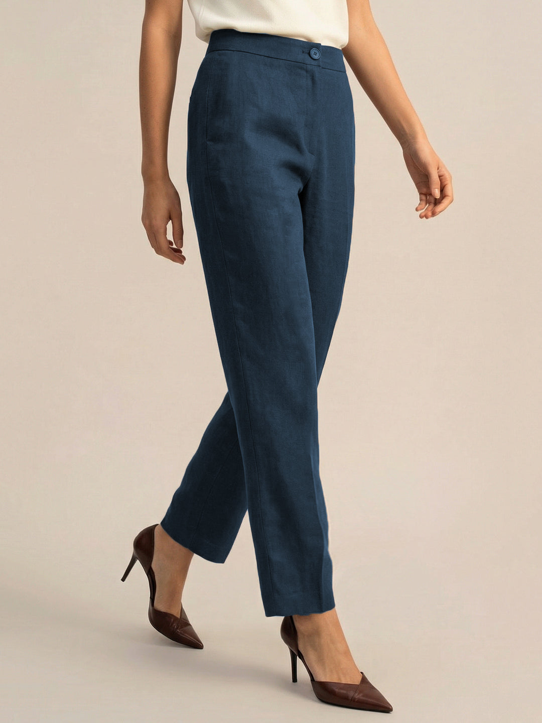Dark Blue Formal Airy Linen Pants