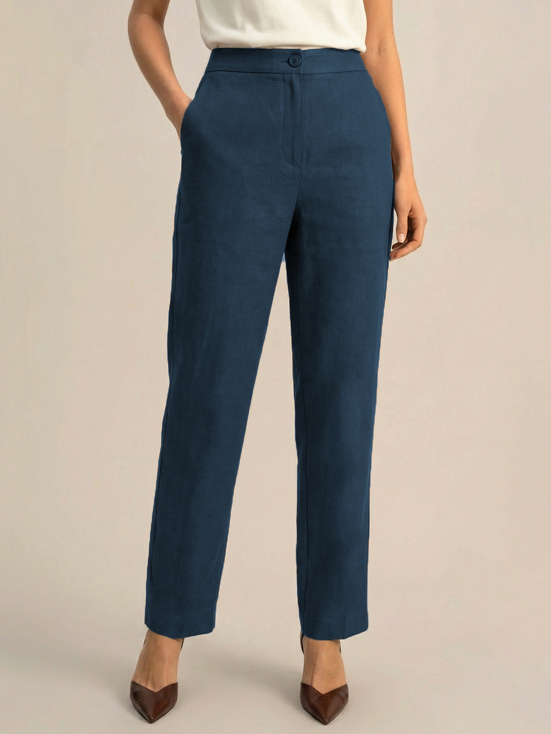 Dark Blue Formal Airy Linen Pants