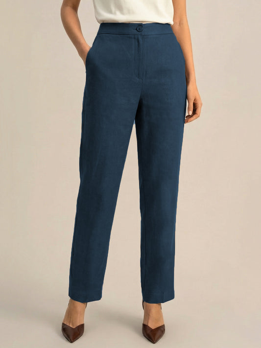 Dark Blue Formal Airy Linen Pants