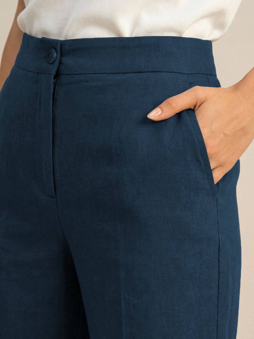 Dark Blue Formal Airy Linen Pants