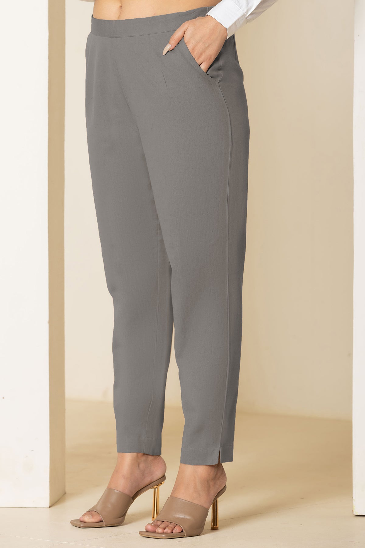 Dull Gray Airy Linen Pants