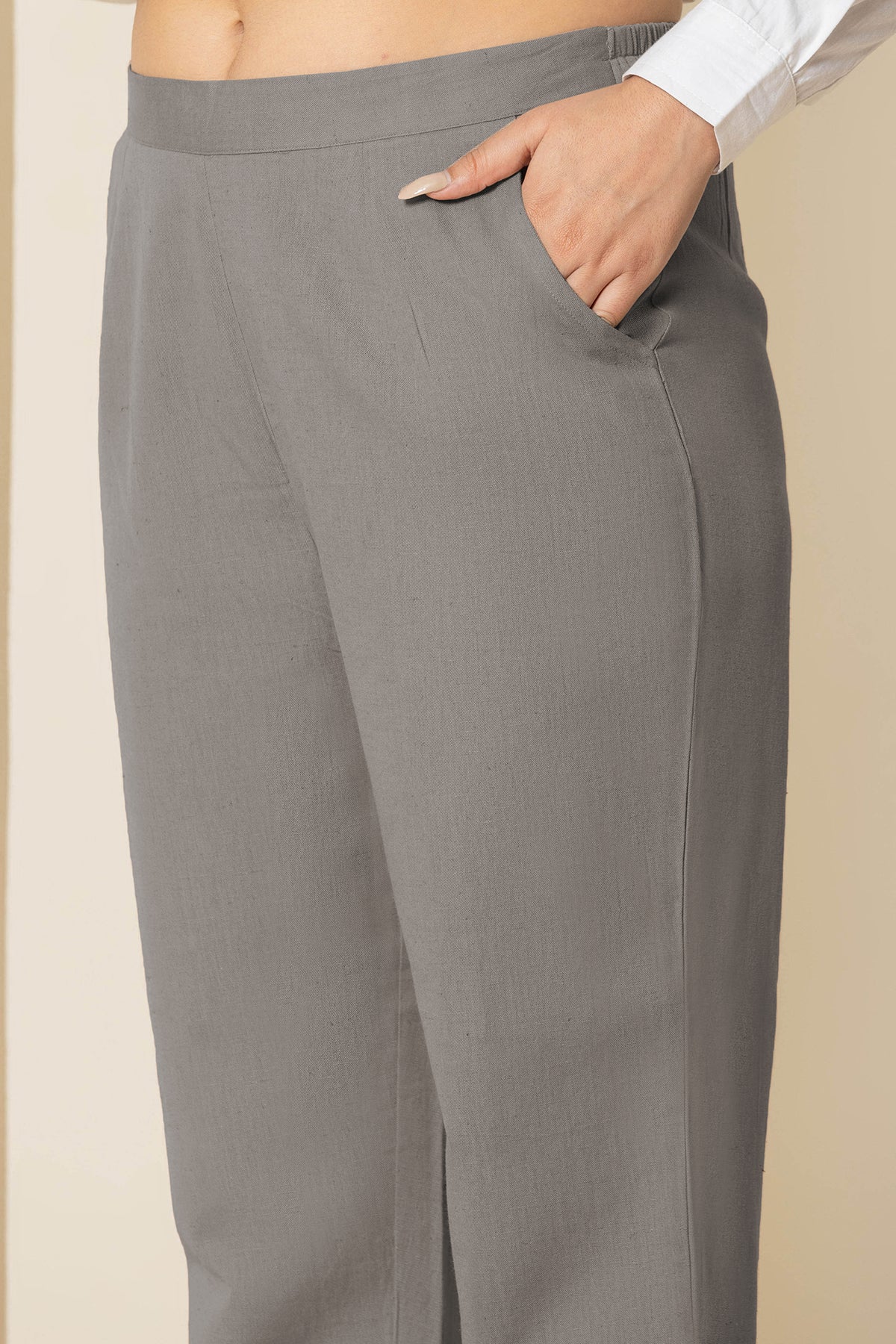 Dull Gray Airy Linen Pants