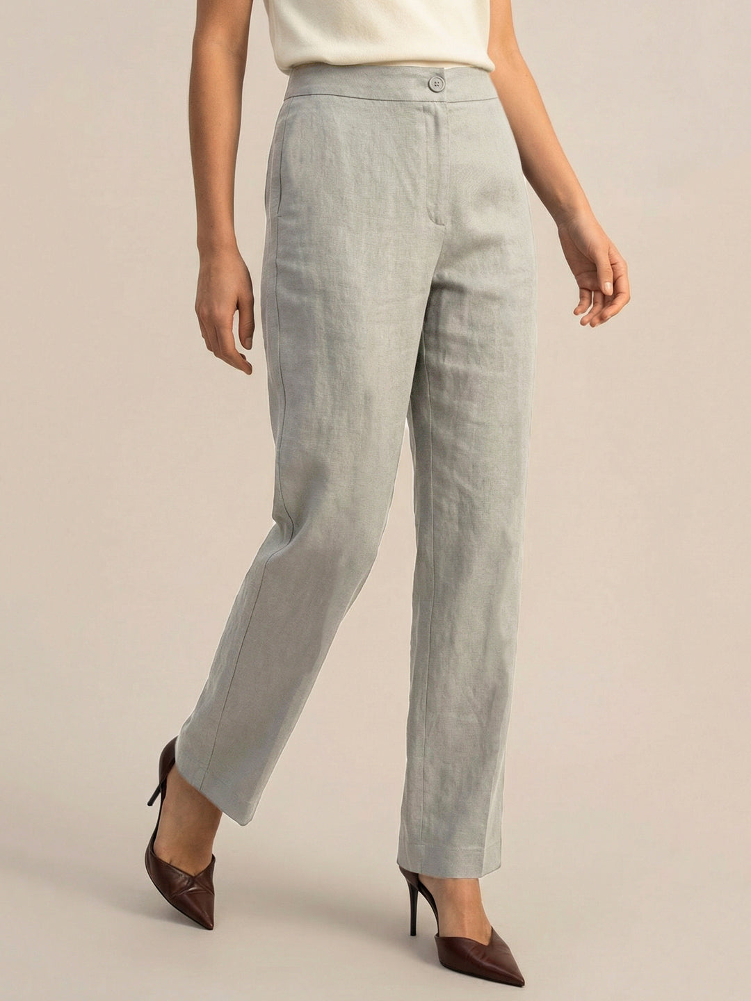 Dull Grey Formal Airy Linen Pants