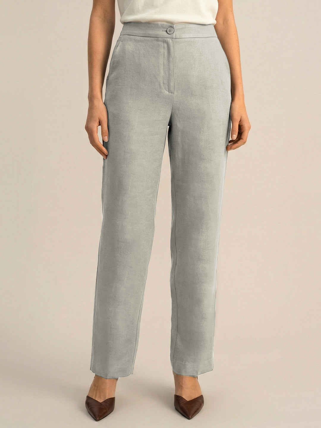 Dull Grey Formal Airy Linen Pants
