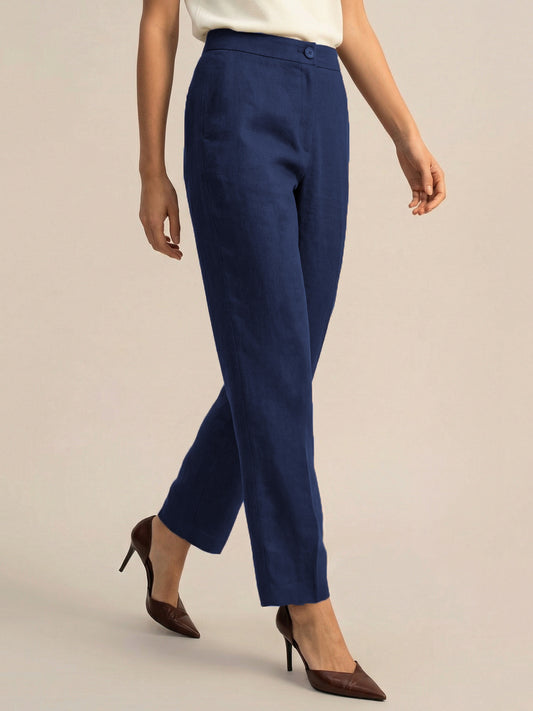 Ink Blue Formal Airy Linen Pants