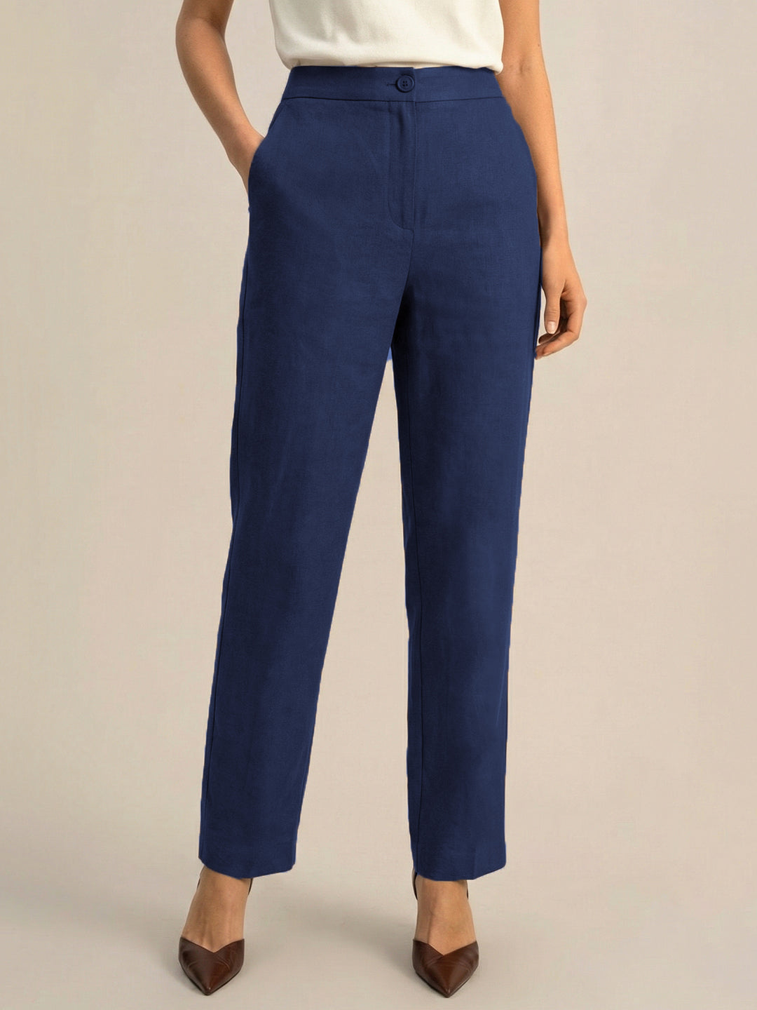 Ink Blue Formal Airy Linen Pants