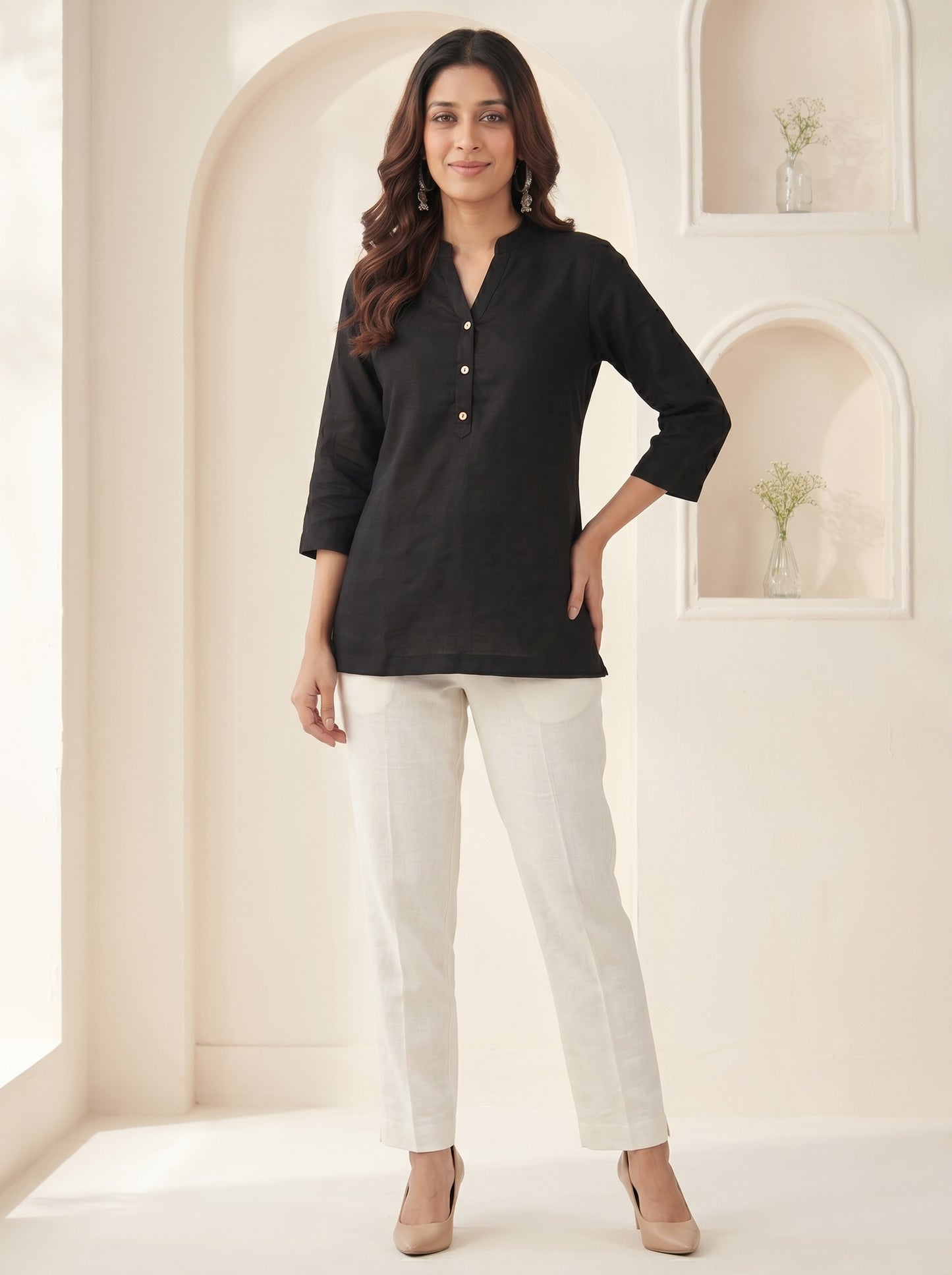 Black Airy Linen Top