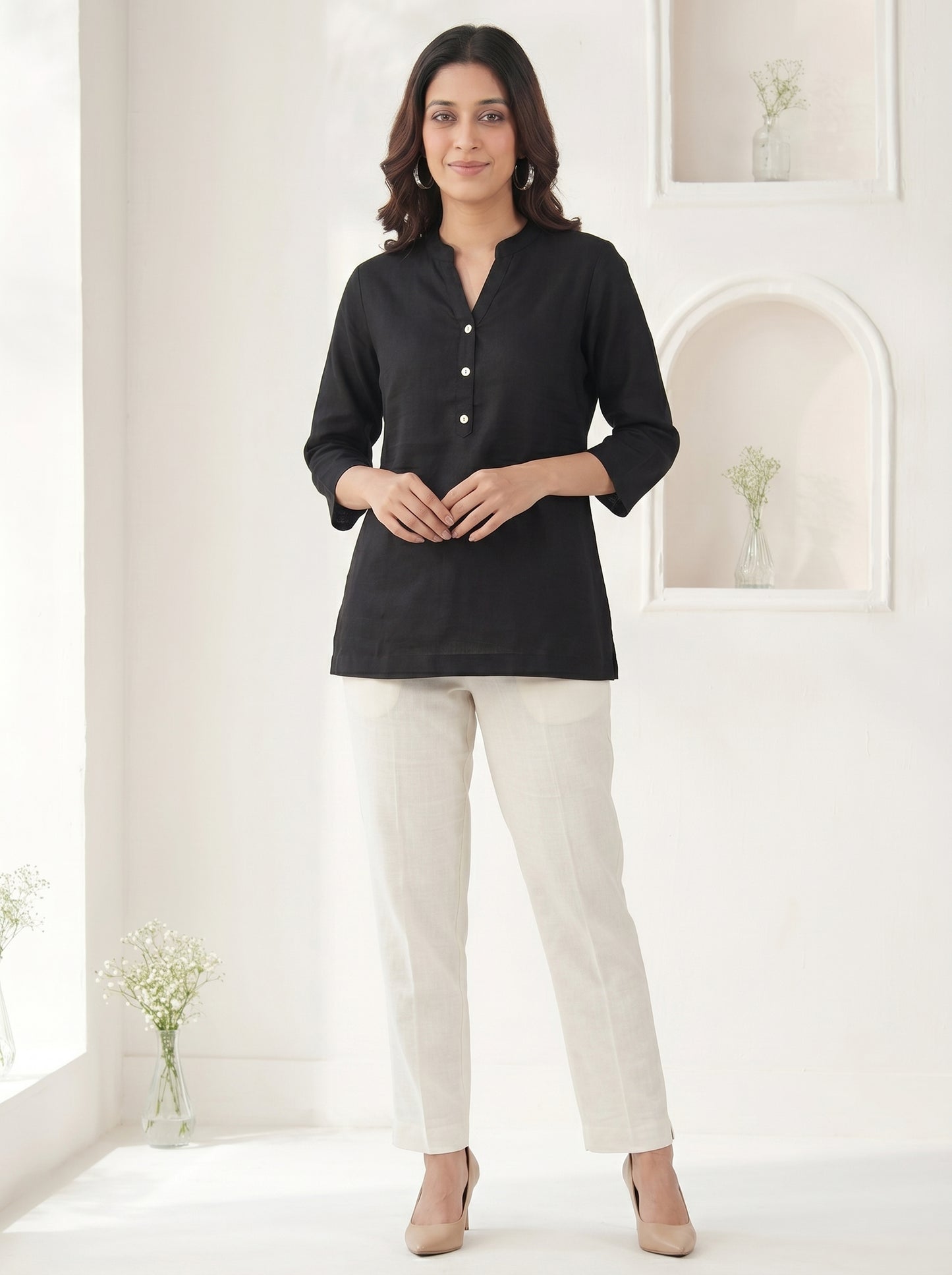 Black Airy Linen Top