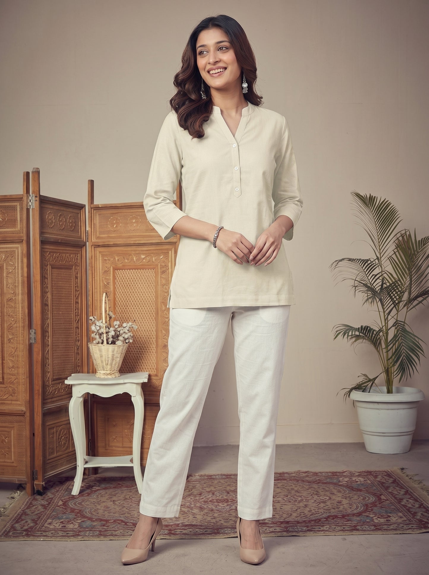 Cream Airy Linen Top