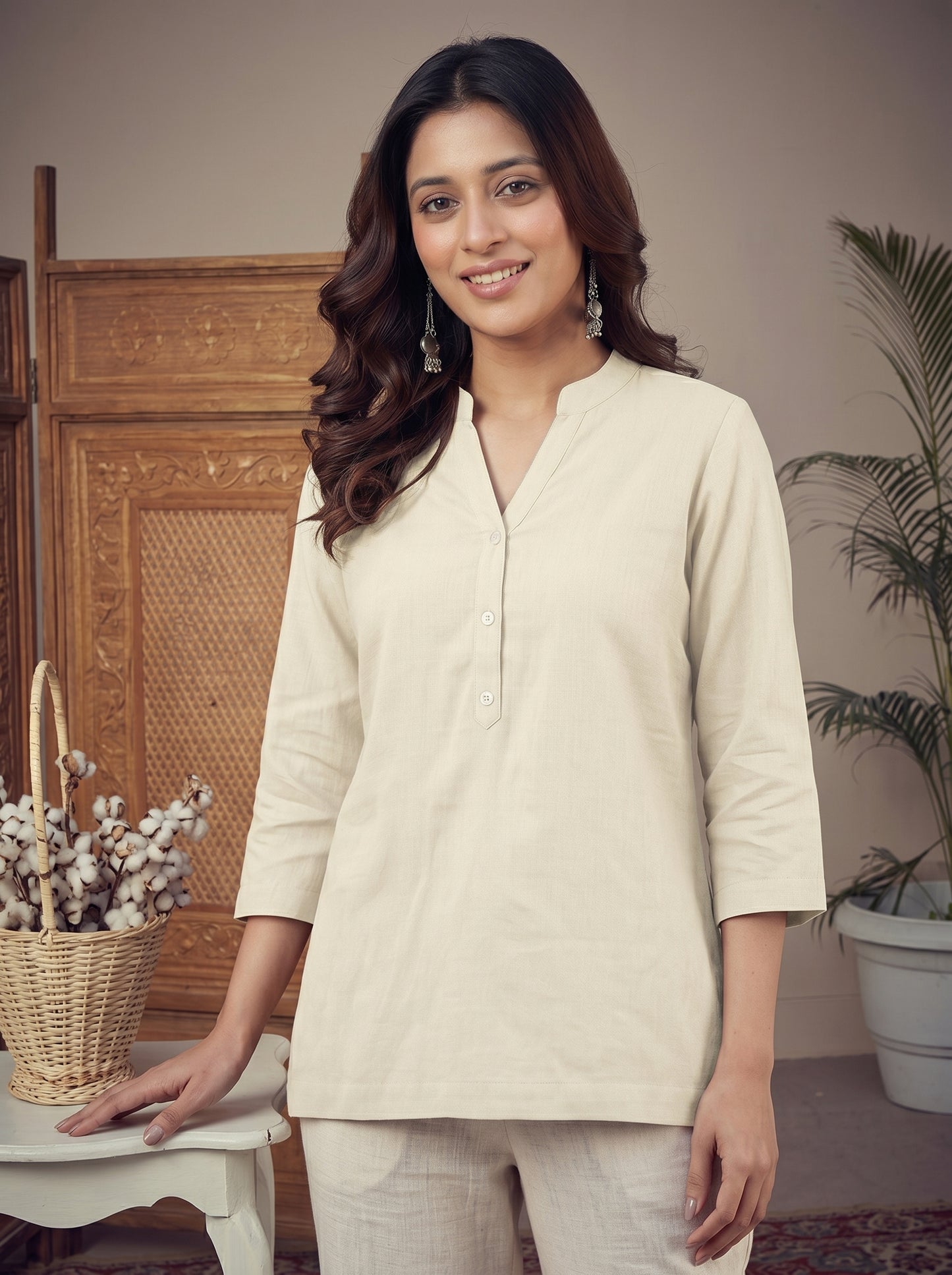 Cream Airy Linen Top