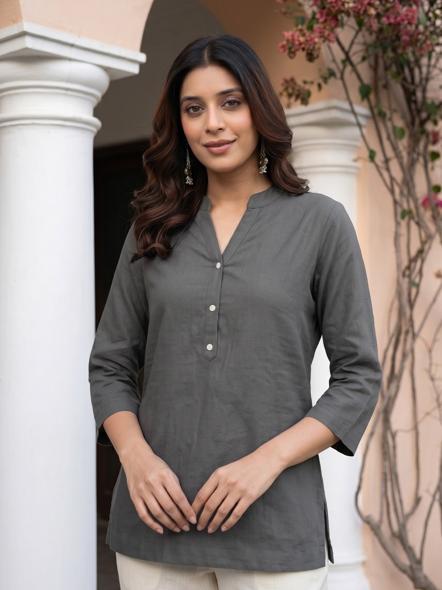 Charcoal Grey Airy Linen Top