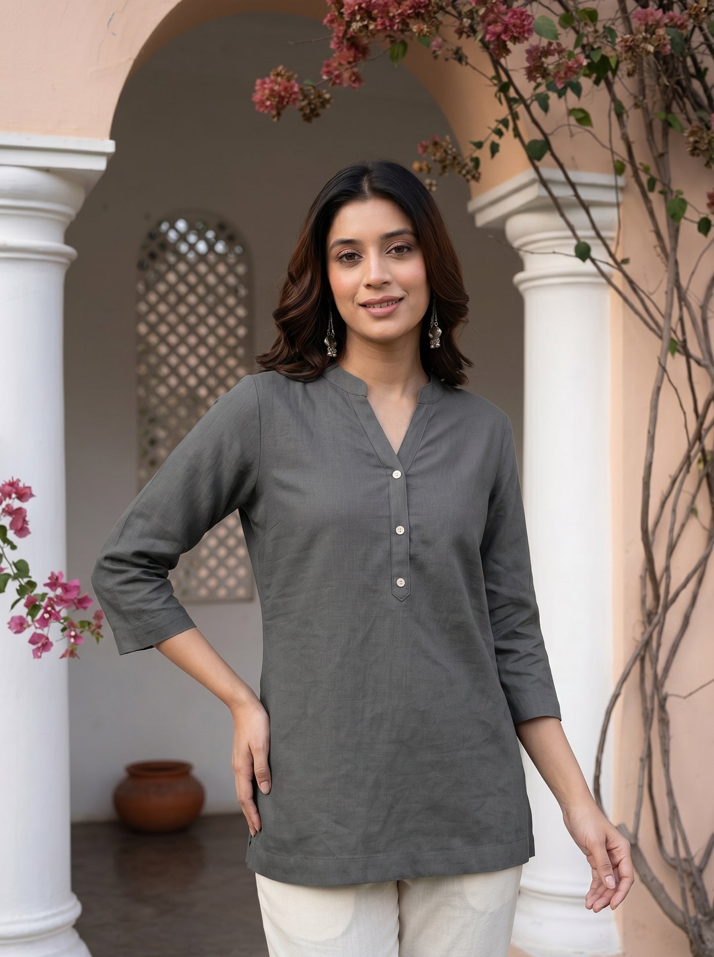 Charcoal Grey Airy Linen Top