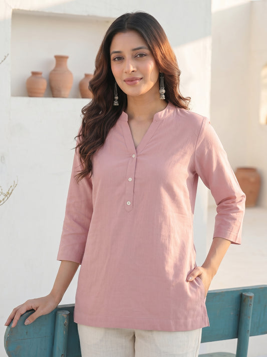 Rose Pink Airy Linen Top