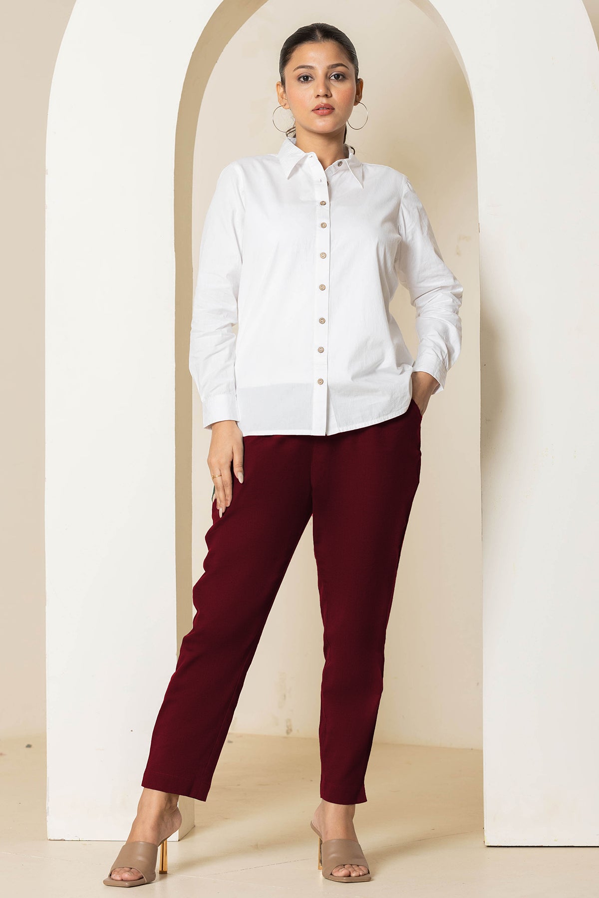 Maroon Airy Linen Pants