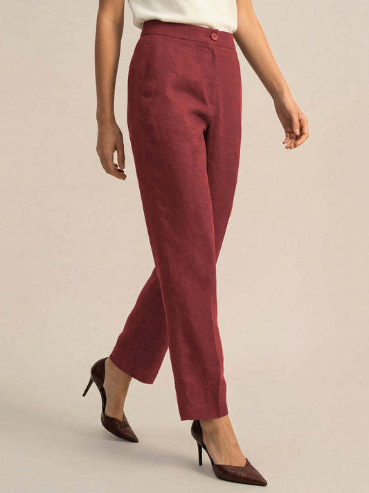 Maroon Formal Airy Linen Pants