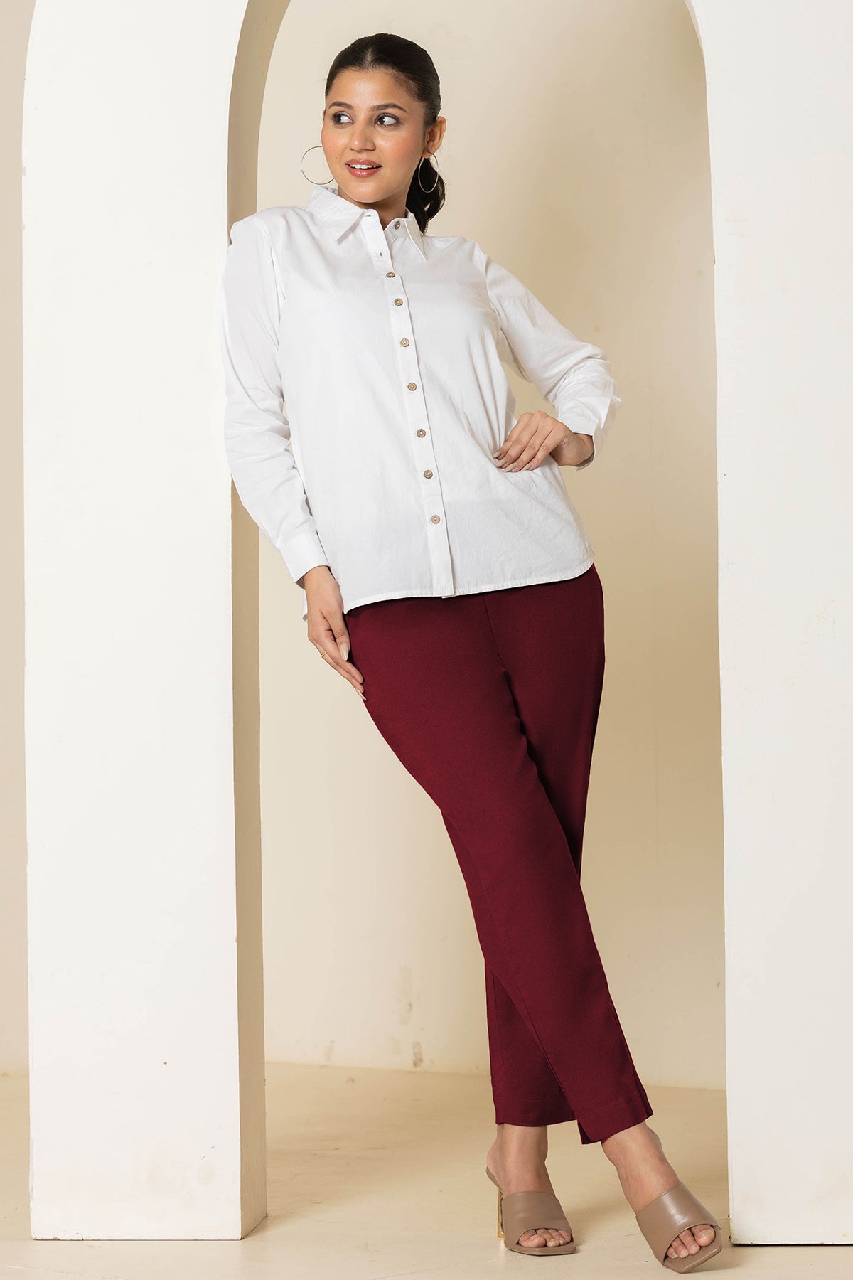 Maroon Airy Linen Pants
