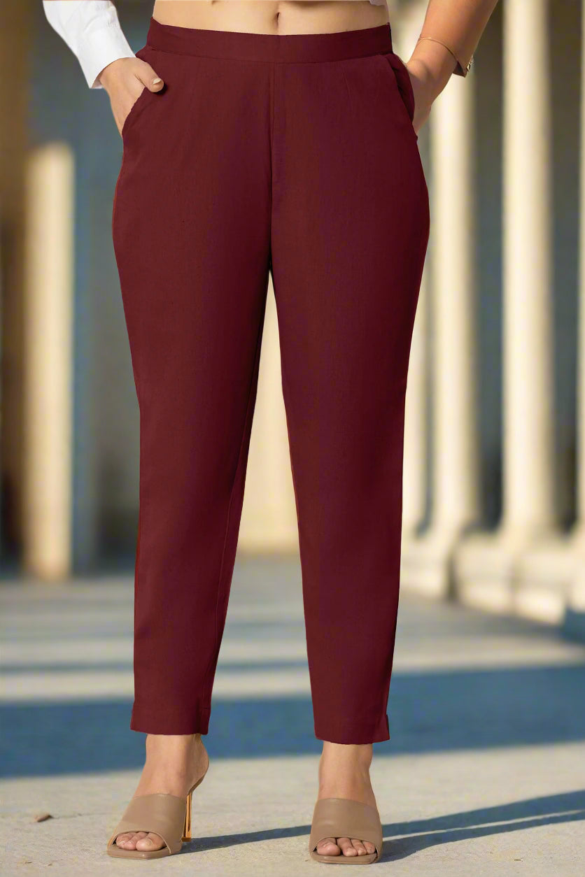 Maroon Airy Linen Pants