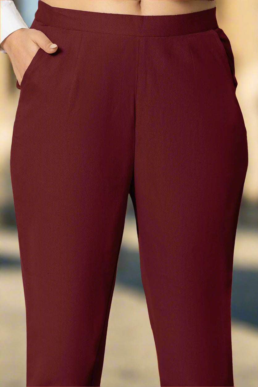 Maroon Airy Linen Pants