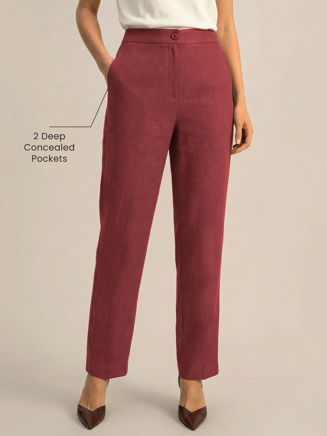 Maroon Formal Airy Linen Pants