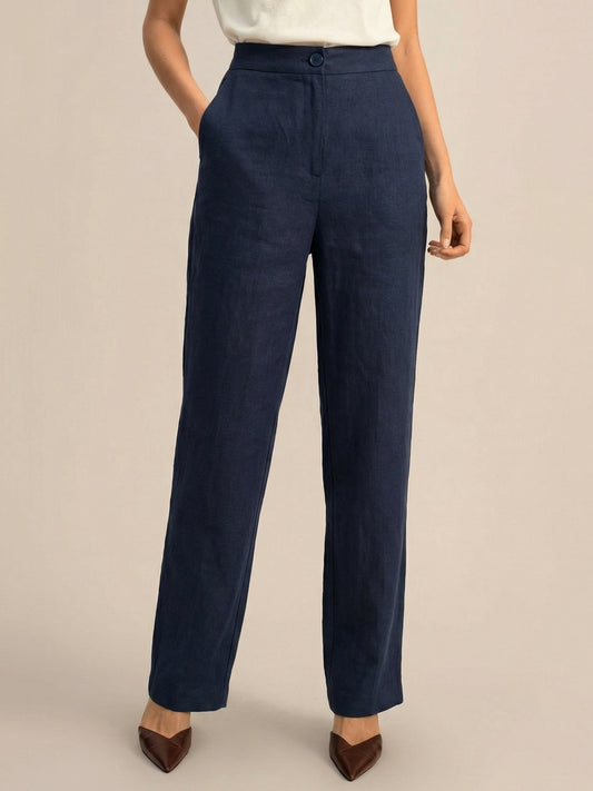 Navy Formal Airy Linen Pants