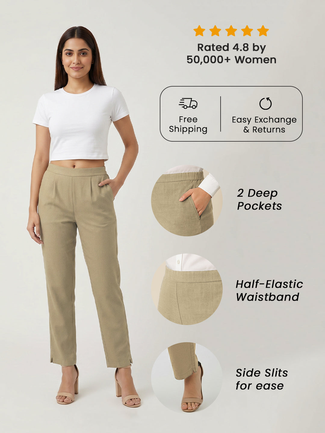 Beige Airy Linen Pants