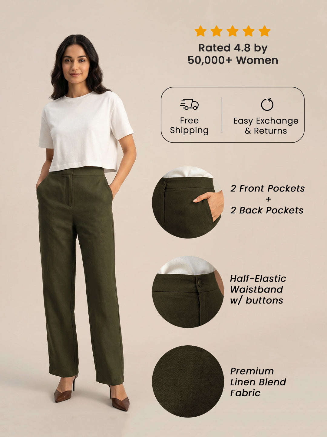 Olive Green Formal Airy Linen Pants