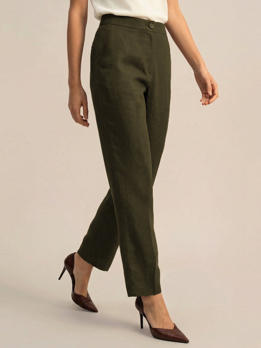 Olive Green Formal Airy Linen Pants