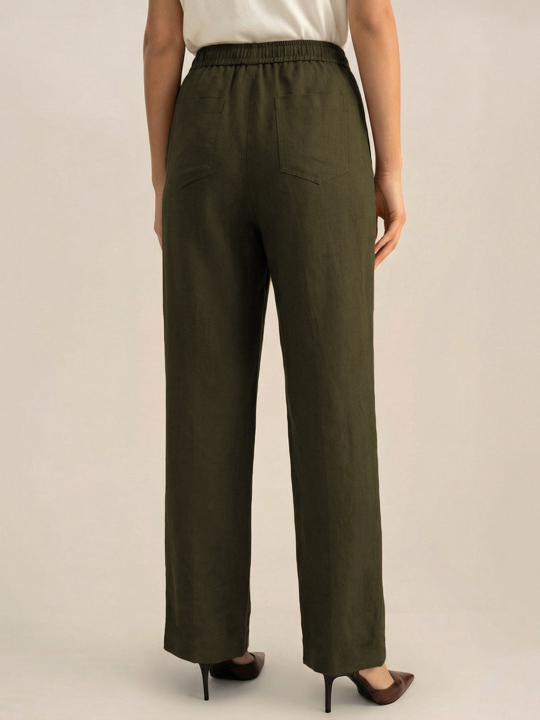 Olive Green Formal Airy Linen Pants