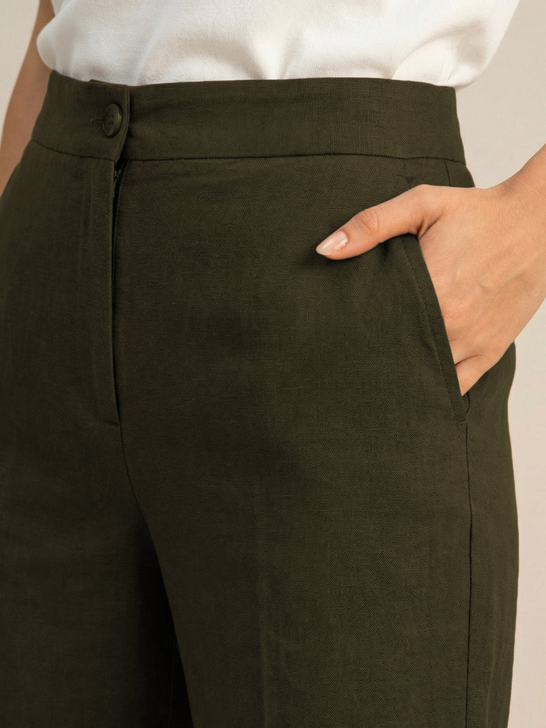 Olive Green Formal Airy Linen Pants