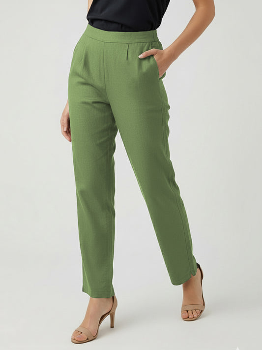 Leaf Green Airy Linen Pants