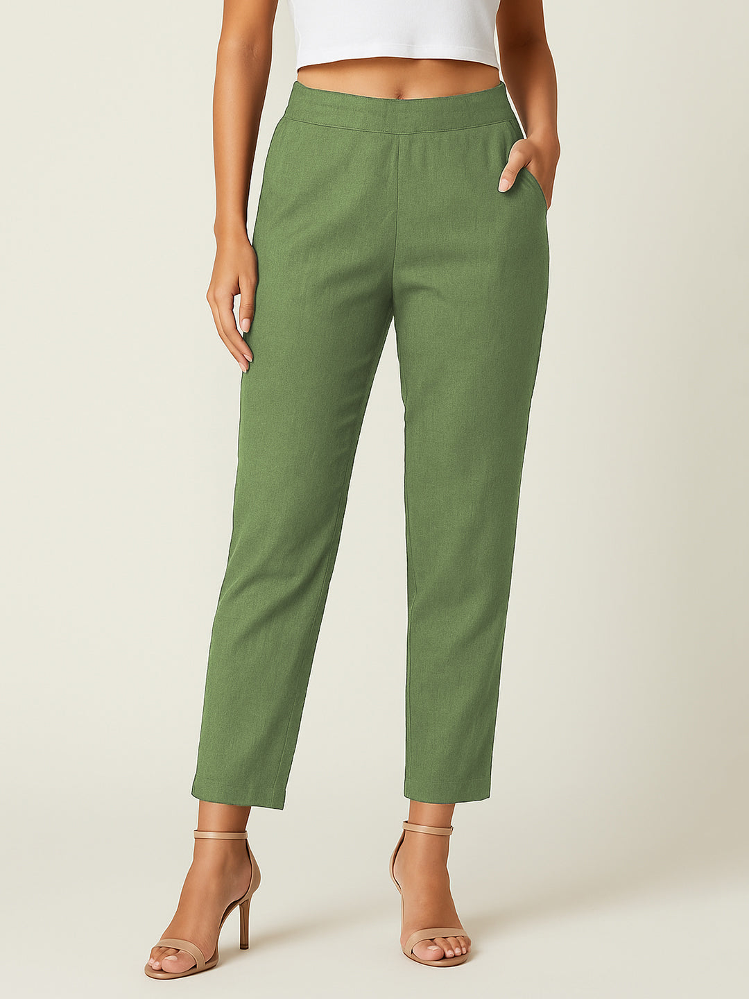 Leaf Green Airy Linen Pants