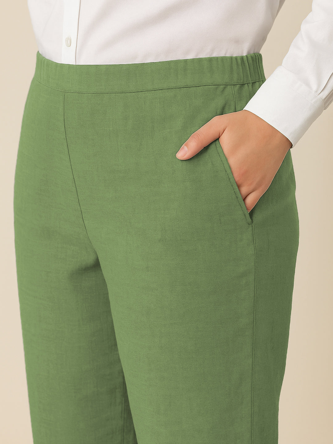 Leaf Green Airy Linen Pants