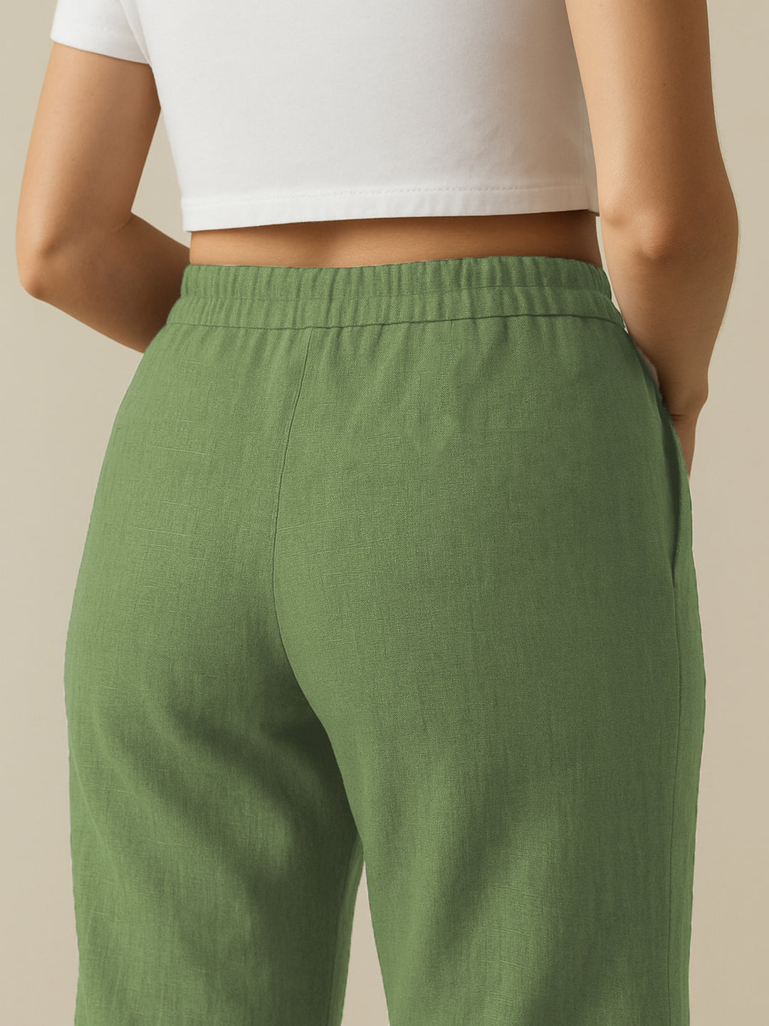 Leaf Green Airy Linen Pants