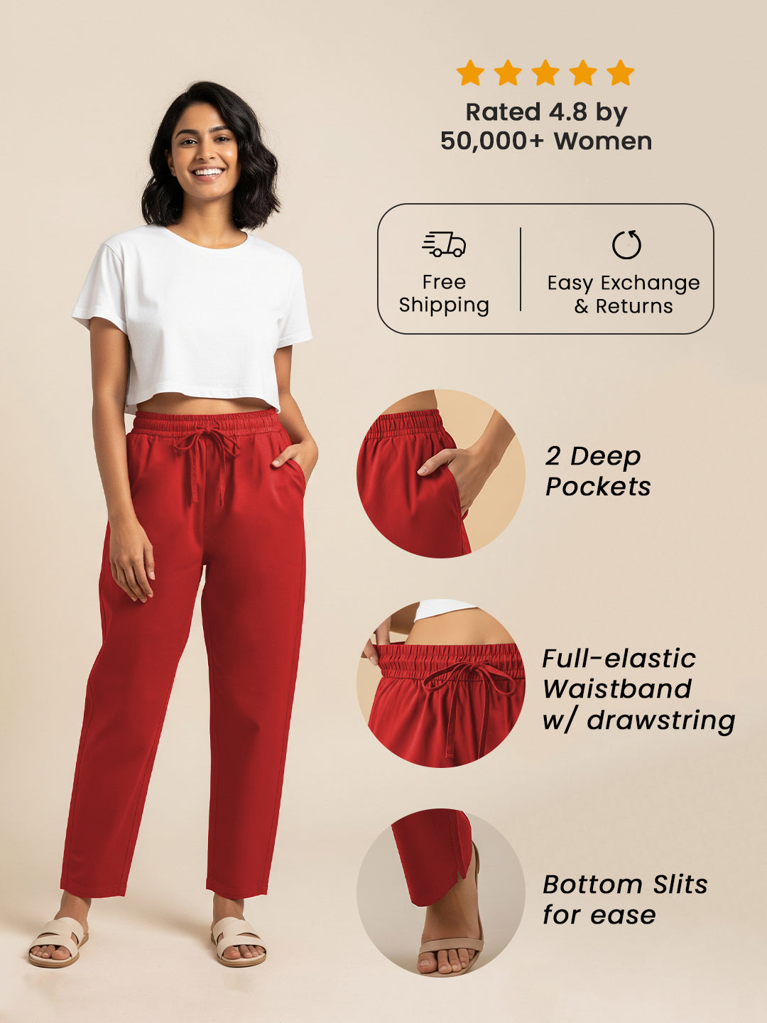 Red Everyday Cotton Pants