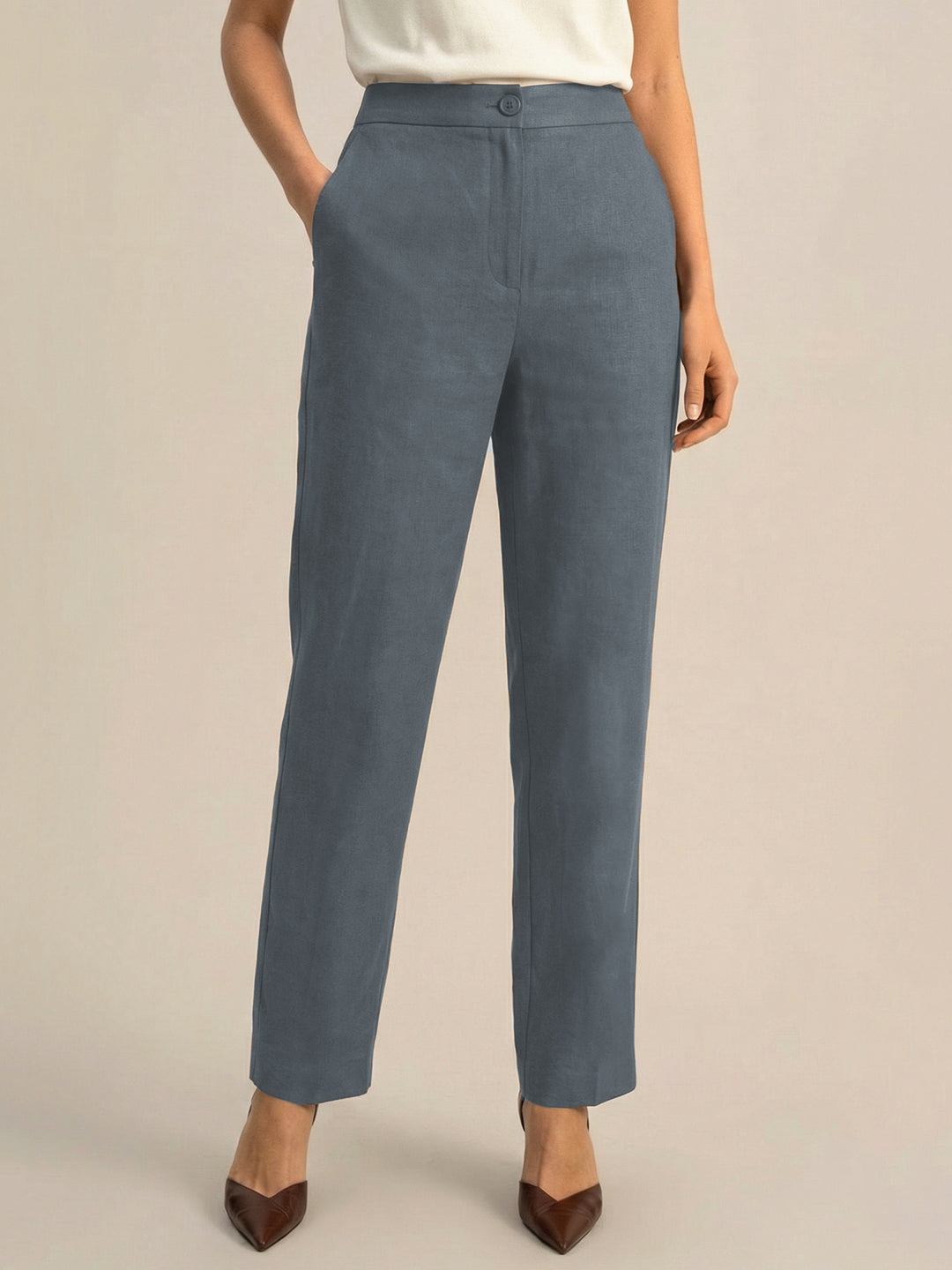 Slate Grey Formal Airy Linen Pants