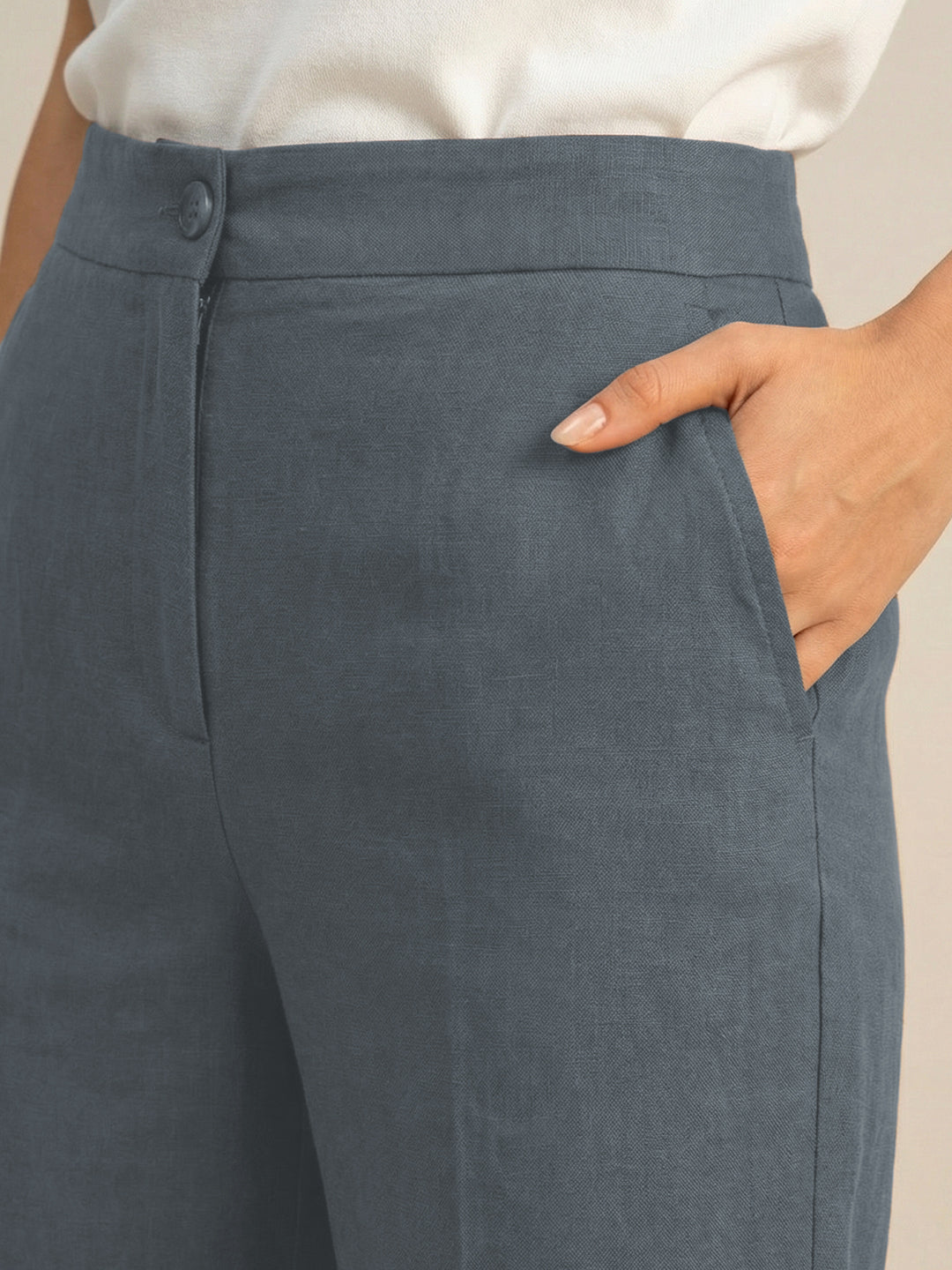 Slate Grey Formal Airy Linen Pants
