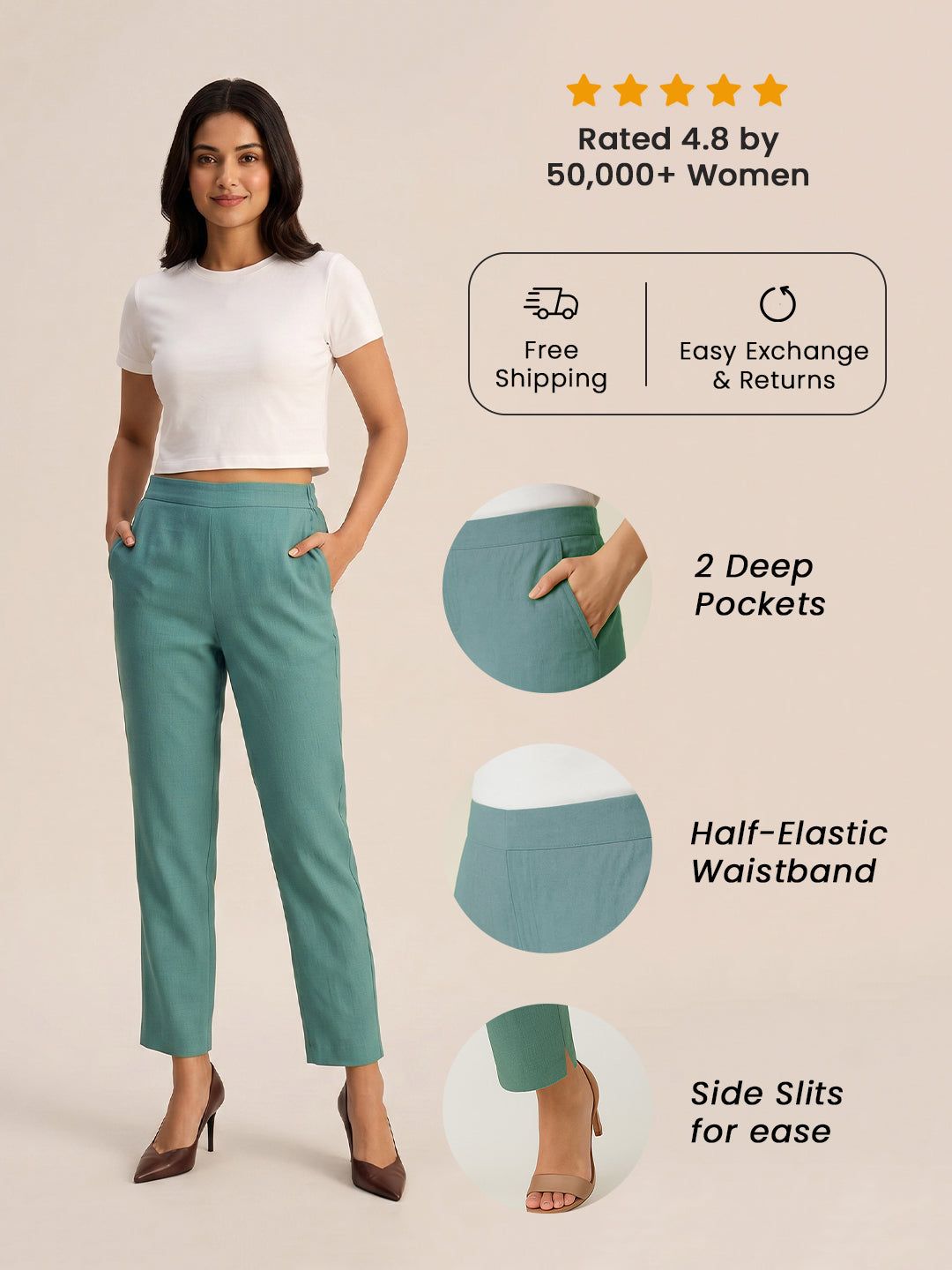 Teal Blue Airy Linen Pants