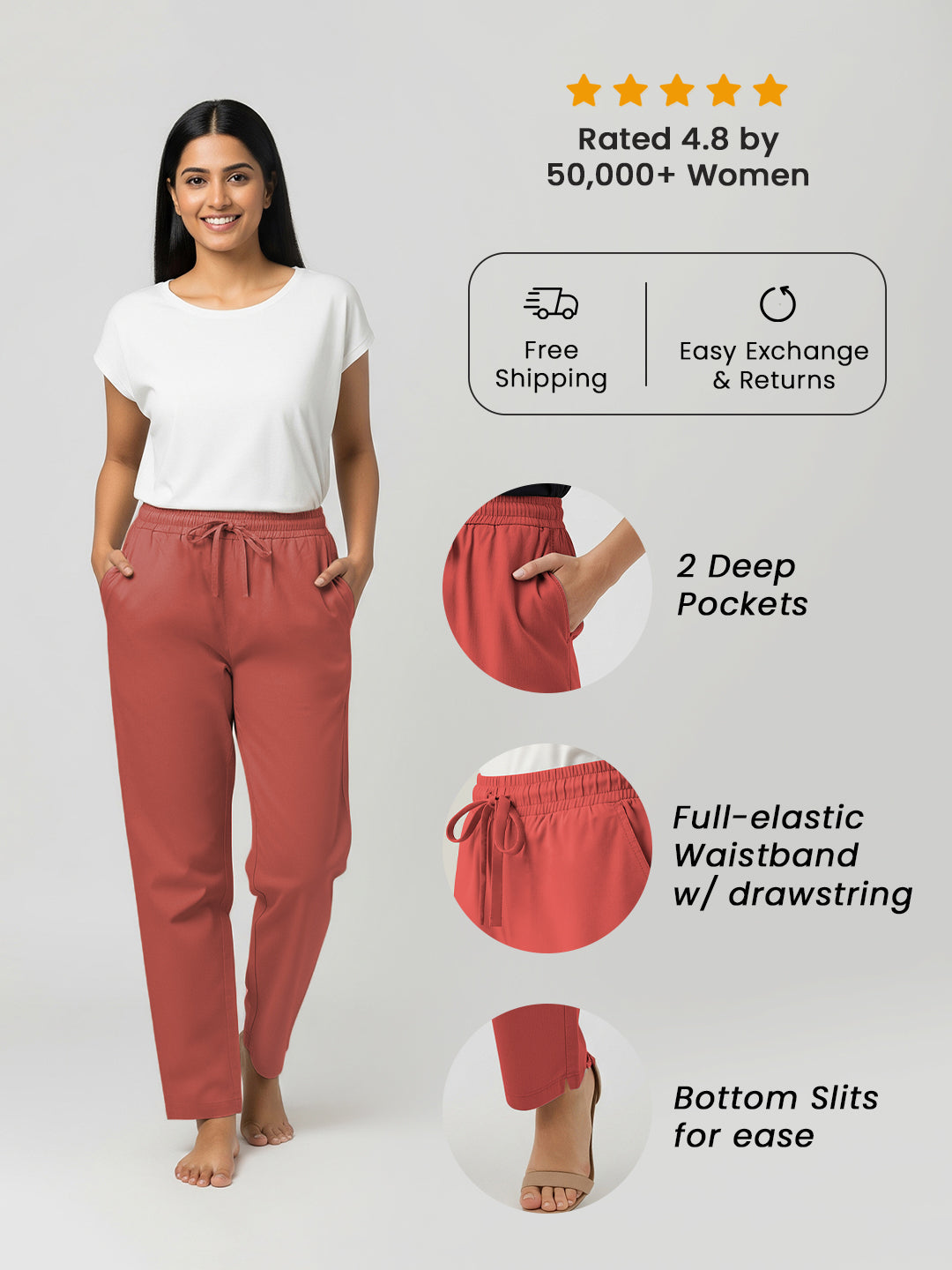 Tomato Red Everyday Cotton Pants